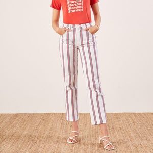 Reformation White Blue Red stripe Roper Jean